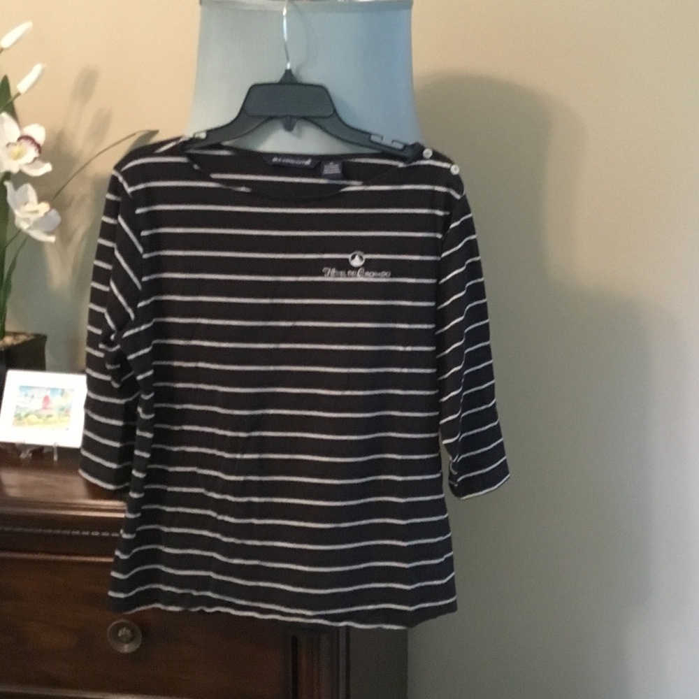 Nautica Striped Boatneck Long Sleeve Top - Black & White